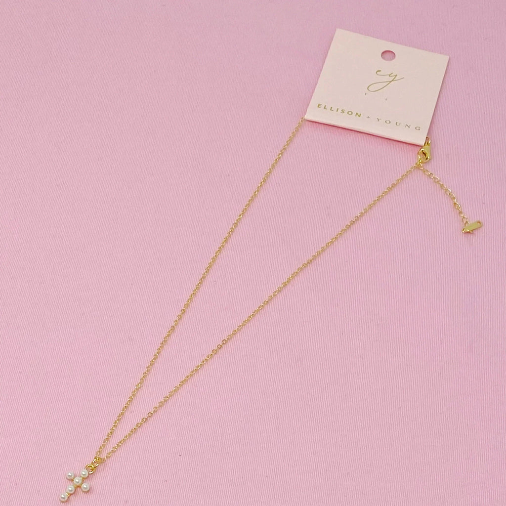 Shell Pearl Cross Necklace