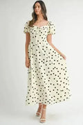 MABLE Polka Dot Puff Sleeve Midi Dress
