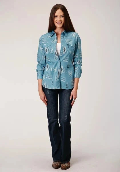 Roper 01057 Aztec Nash Up (Blue) - Women's Western Shirt