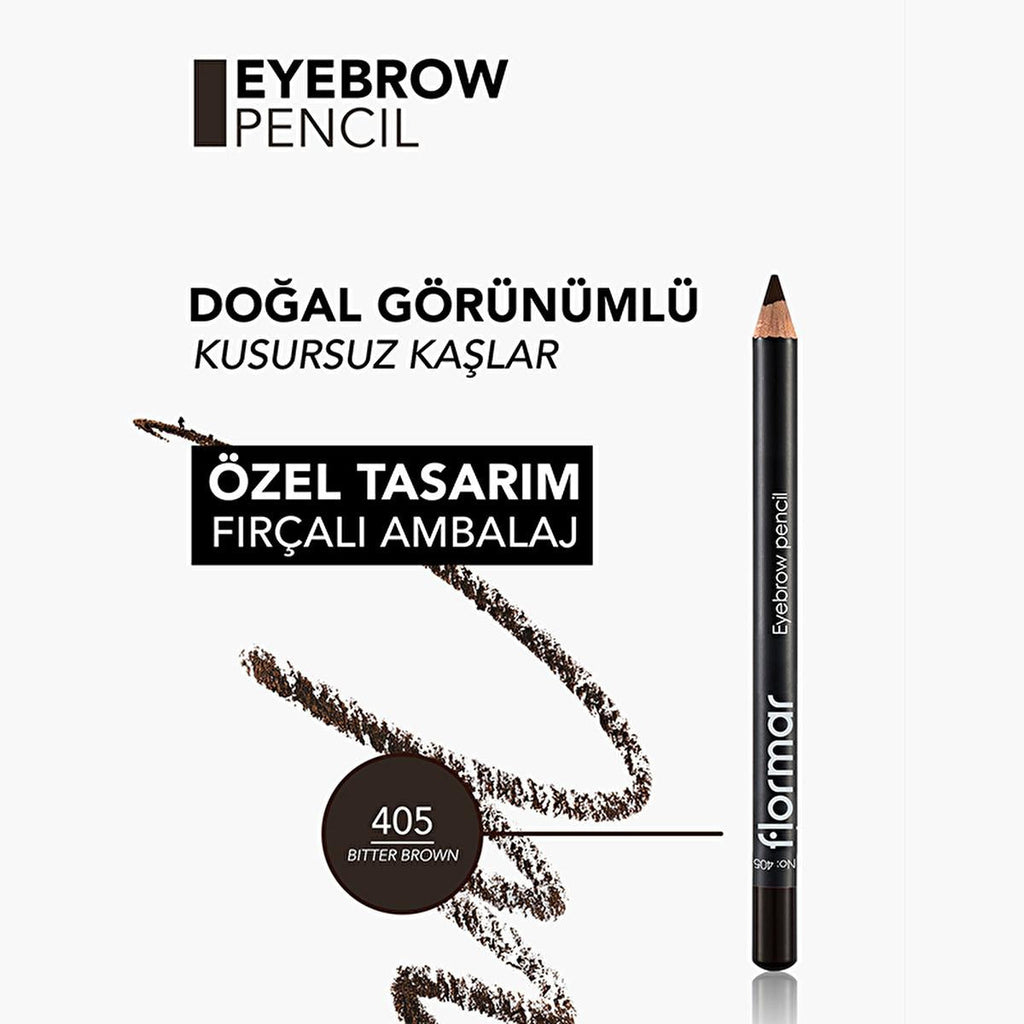 Flormar Bitter Brown Eyebrow Pencil with Soft Tip Applicator & Blending Brush | Long Lasting, Natural Definition