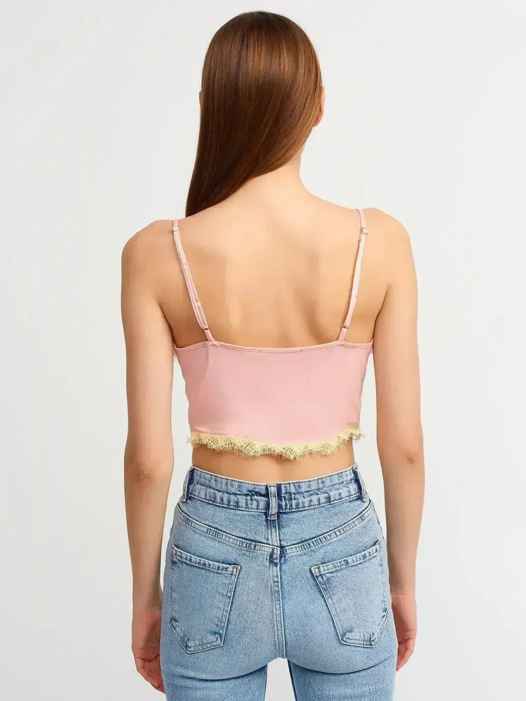 Lace Detail Crop Top | Rayon-Viscose Blend | Feminine Style