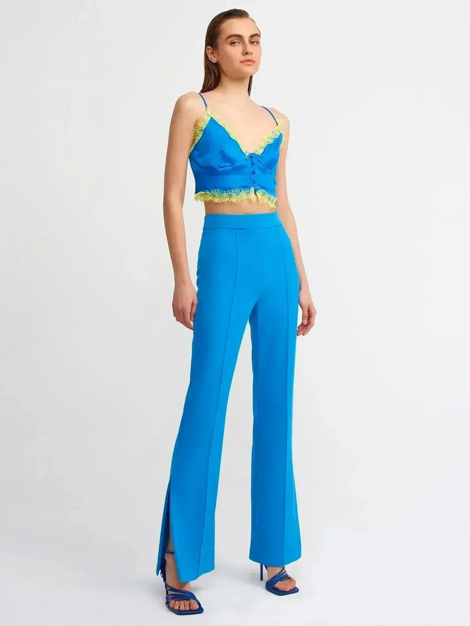 Lace Detail Crop Top | Rayon-Viscose Blend | Feminine Style