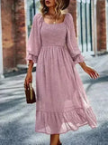 Smocked Long Sleeve Dot Dress – Flirty & Feminine Style