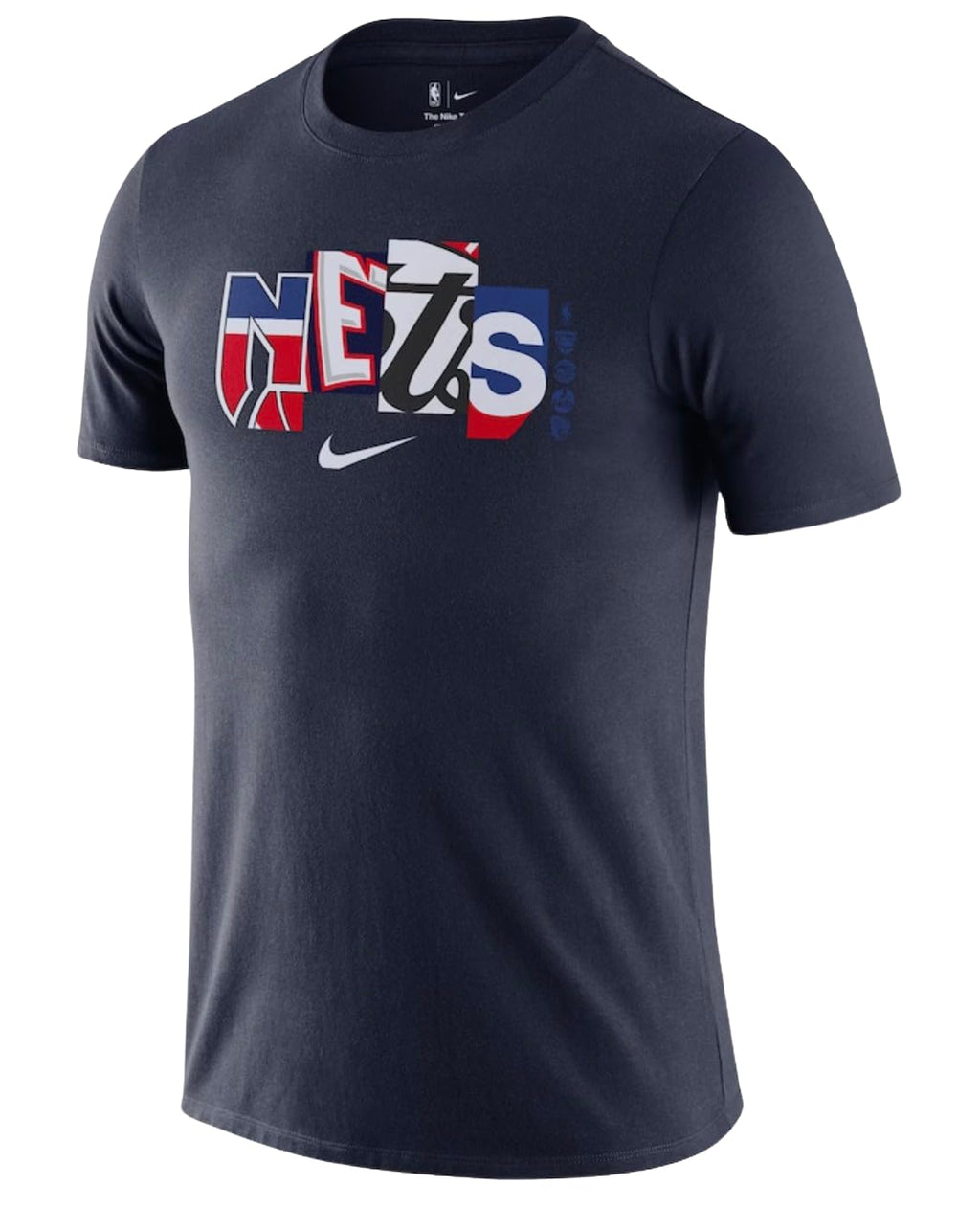 Nike NBA City Edition Essential Wordmark Collage T-Shirt (US Alpha Large Regular Regular Brooklyn Nets - Navy)