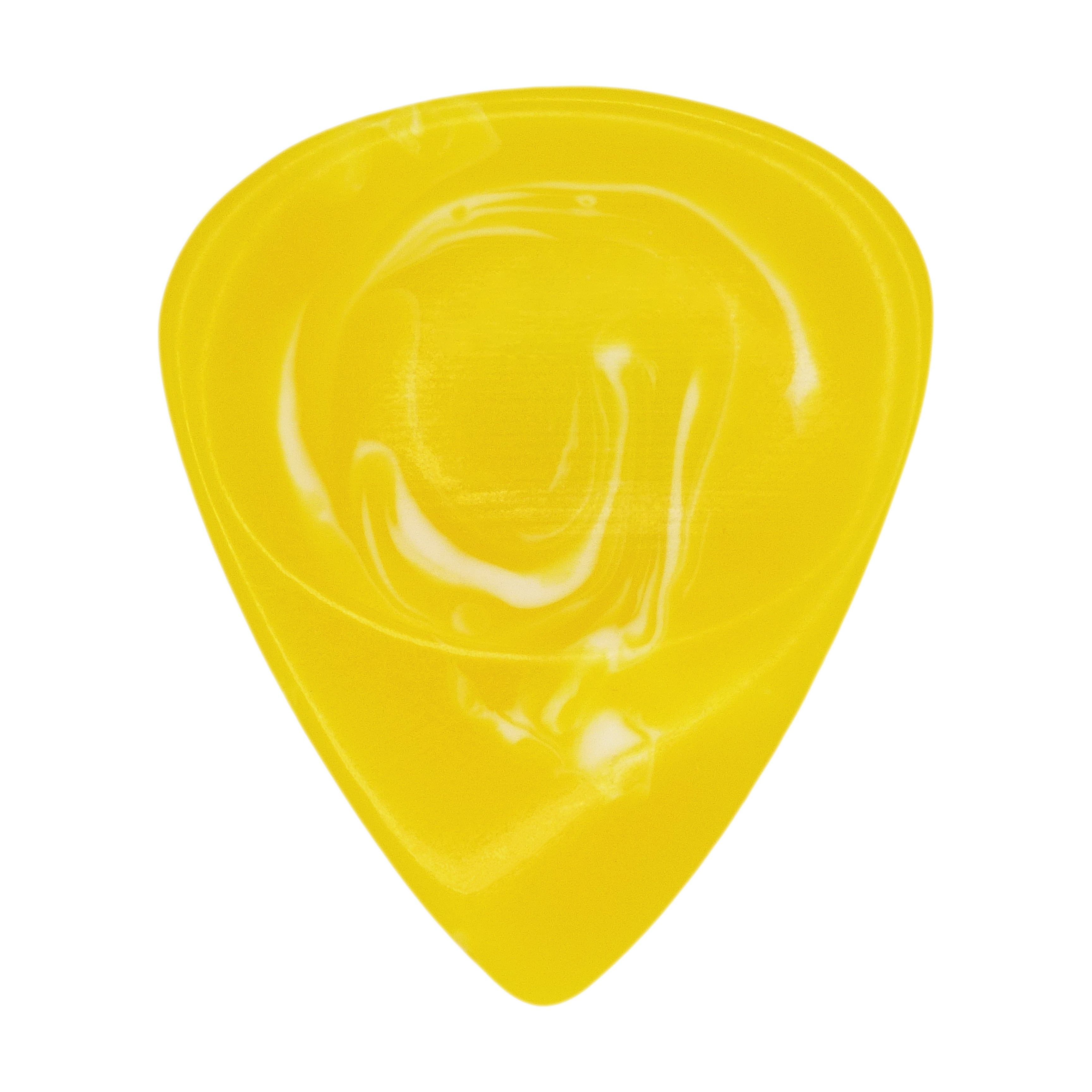 Yellow With White Swirls Resin Guitar Or Bass Pick - 3.0 mm Ultra Heavy Gauge - 351 Groove Shape - Polished Finish Hand Poured And Handmade Specialty Exotic Plectrum