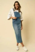 Denim Overall Skirt – Adjustable Suspenders & Side Button