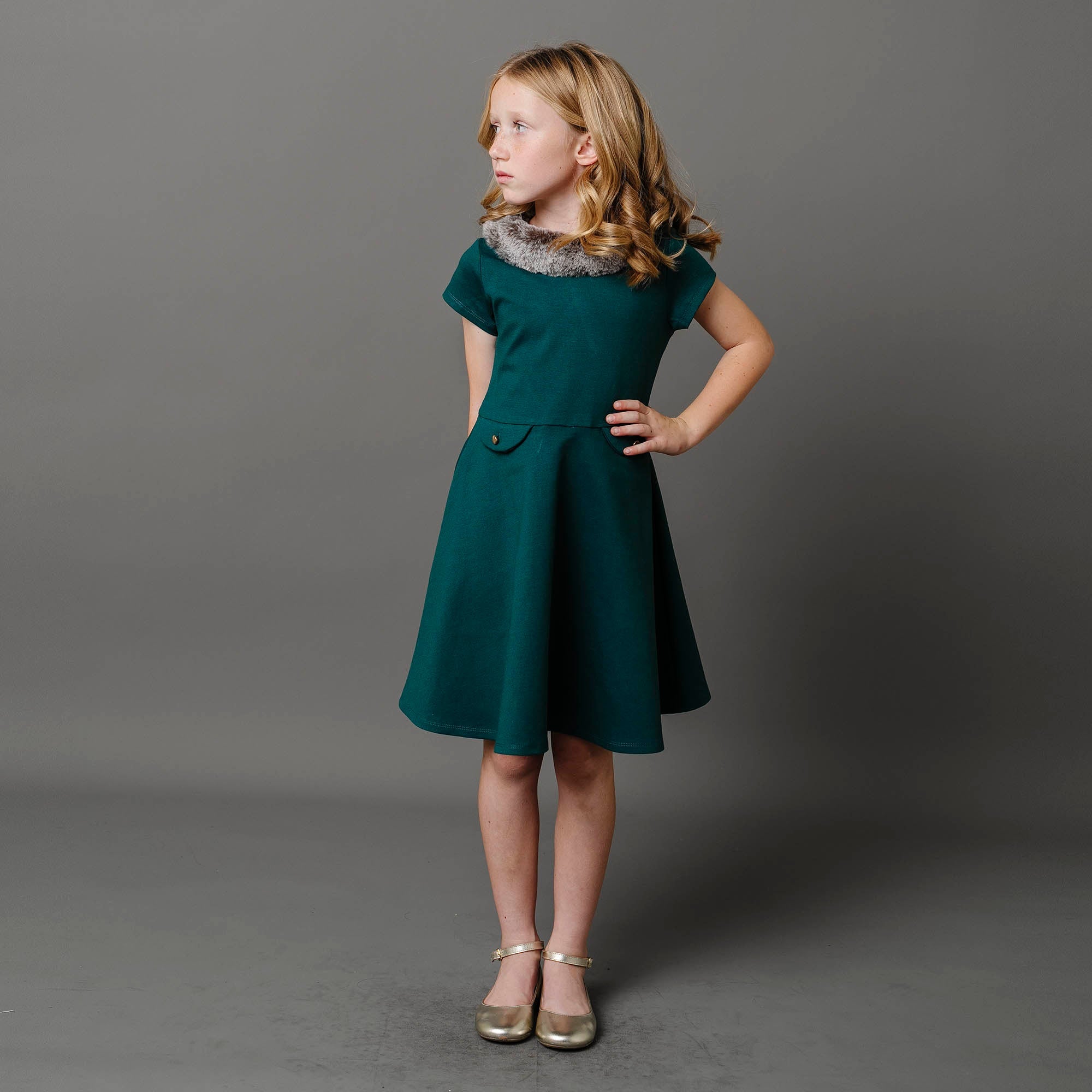 Fit and Flare Ponte Dress with Faux Fur - Baby