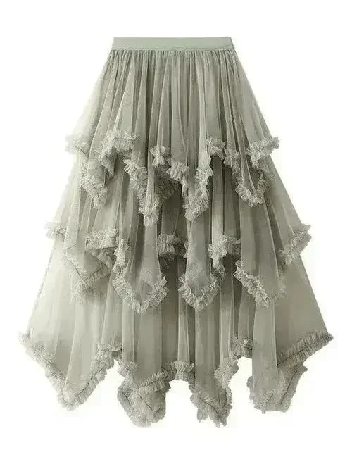 Layered Mesh High Waist Skirt – Sheer Tiered with Shorts