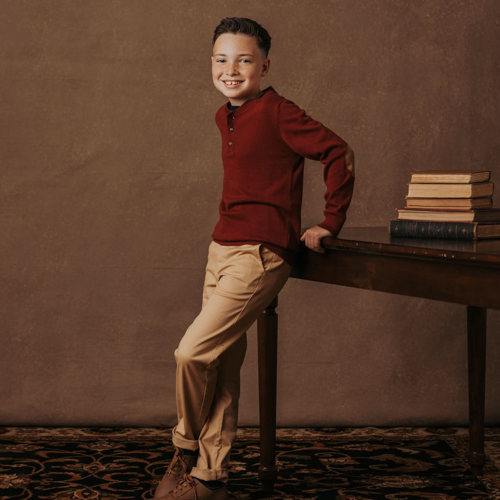 Organic Sweater Henley with Elbow Patches - Baby