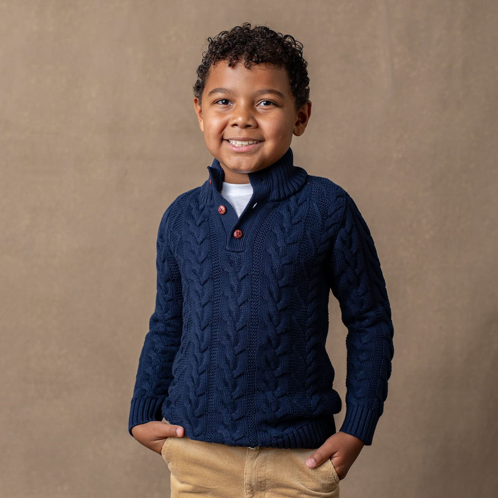 Organic Mock Neck Cable Sweater