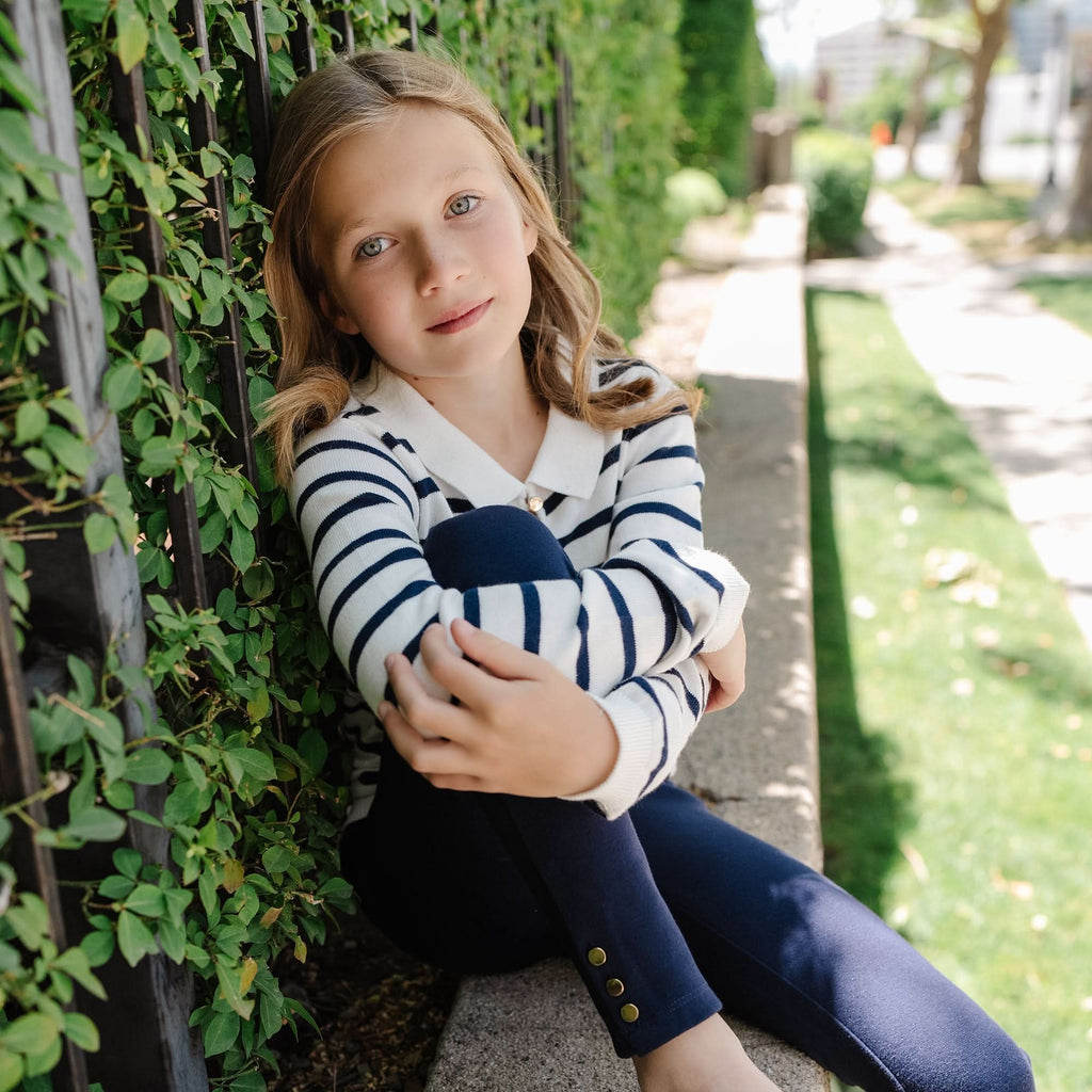 Button Cuff Ponte Pant Navy - Baby