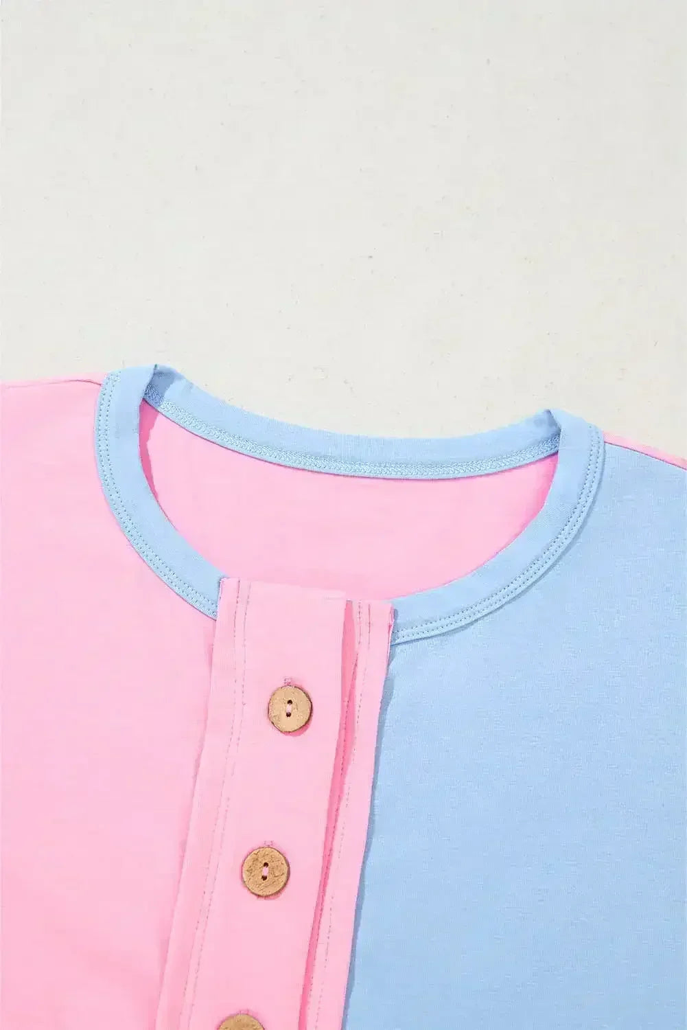 Mint Green Colorblock Half Buttons Henley T Shirt