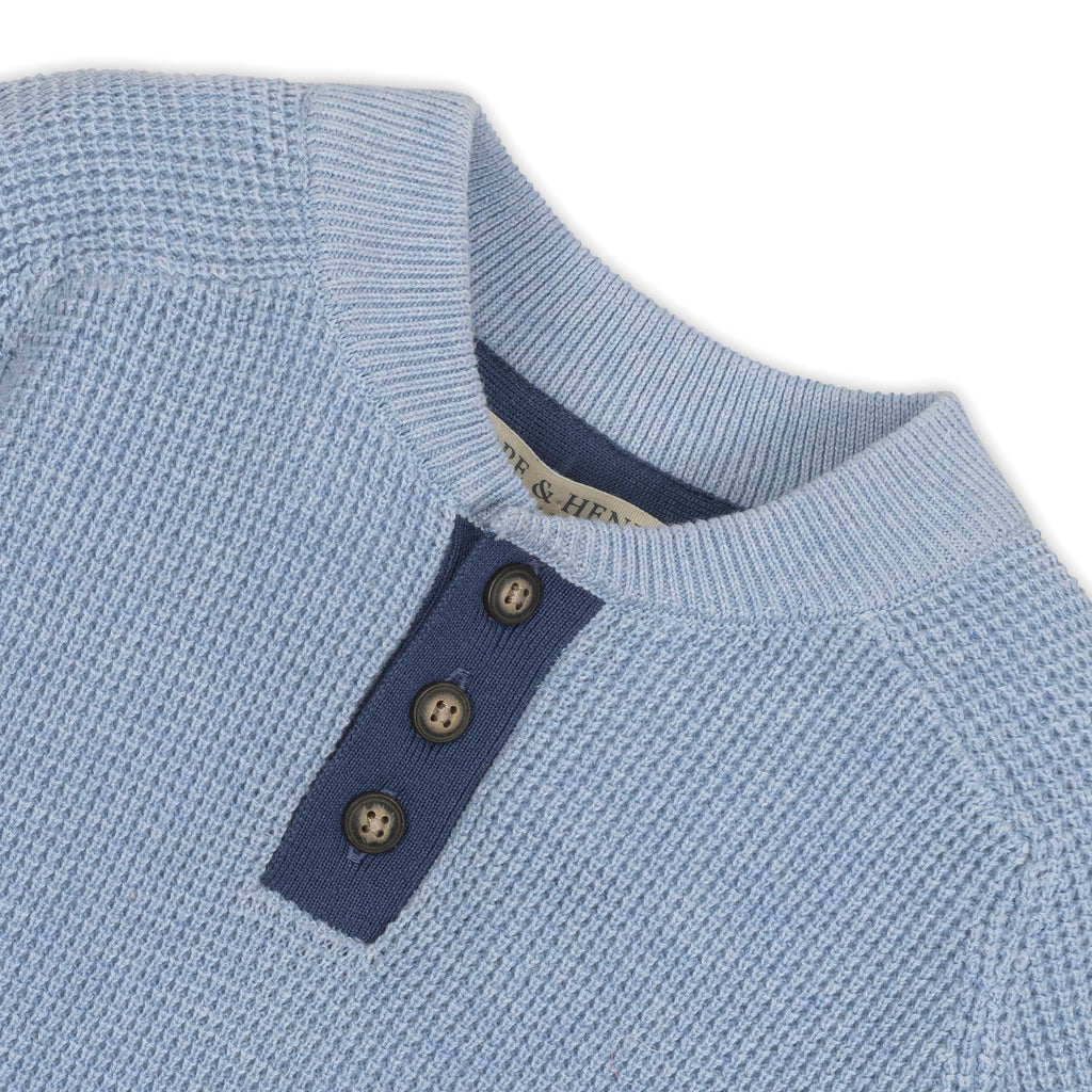 Organic Sweater Henley with Elbow Patches