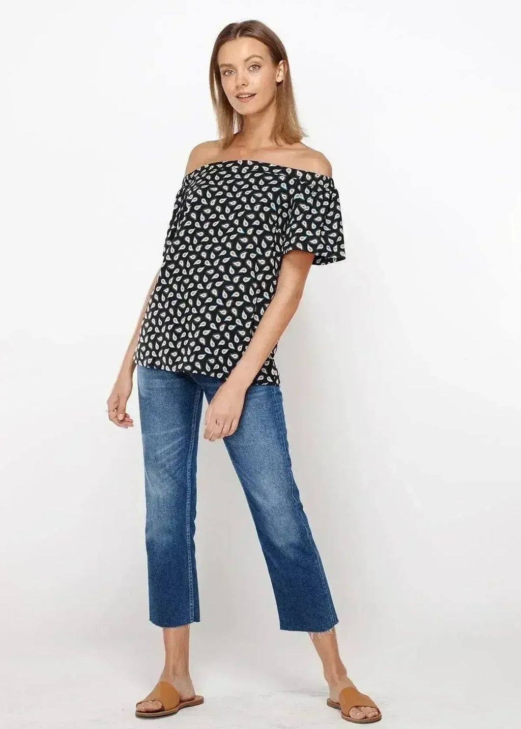 Women's Off Shoulder Top In Black Blue Avocado | Femstylo