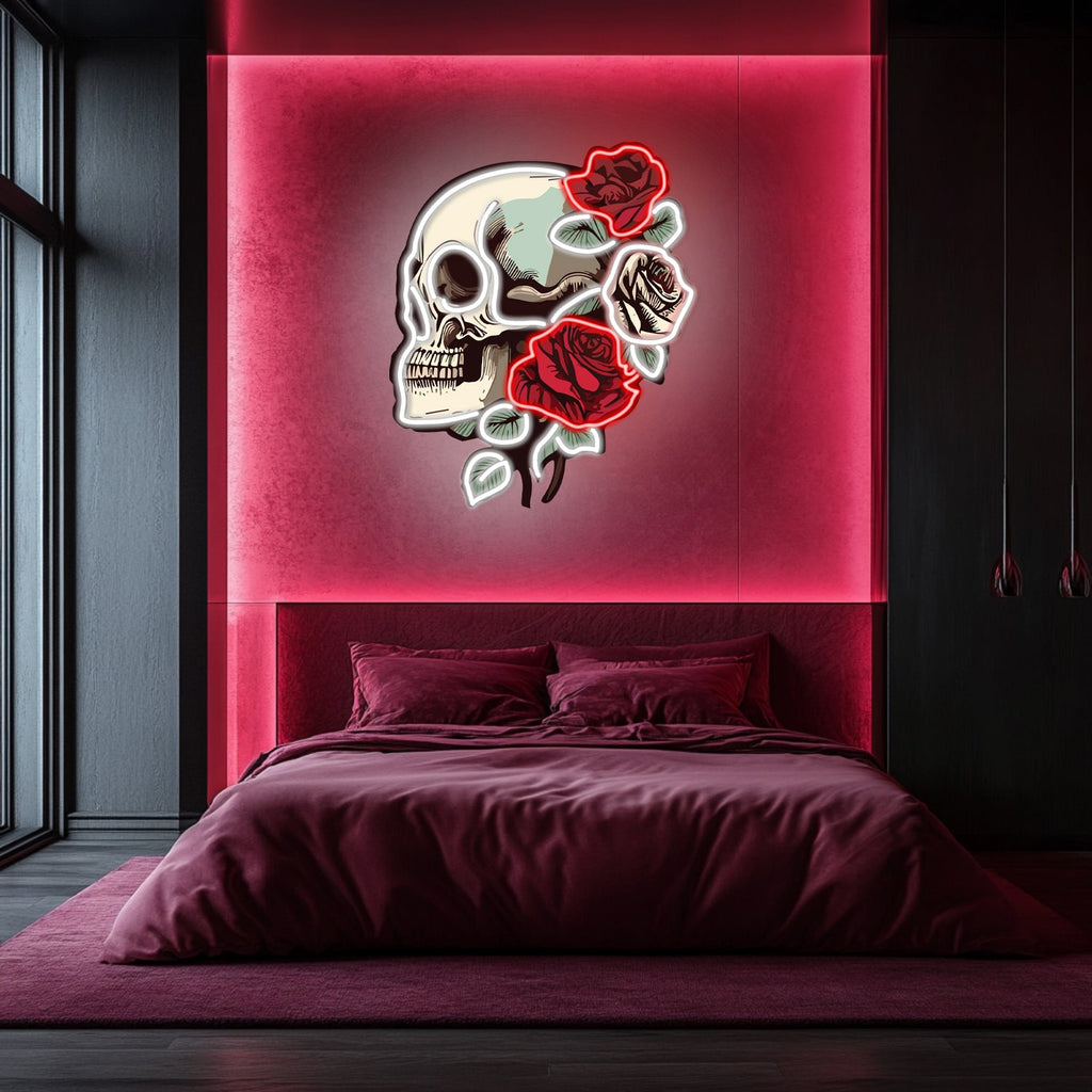 UV Printed Skull Blooms  Neon Wall Art- LV0030