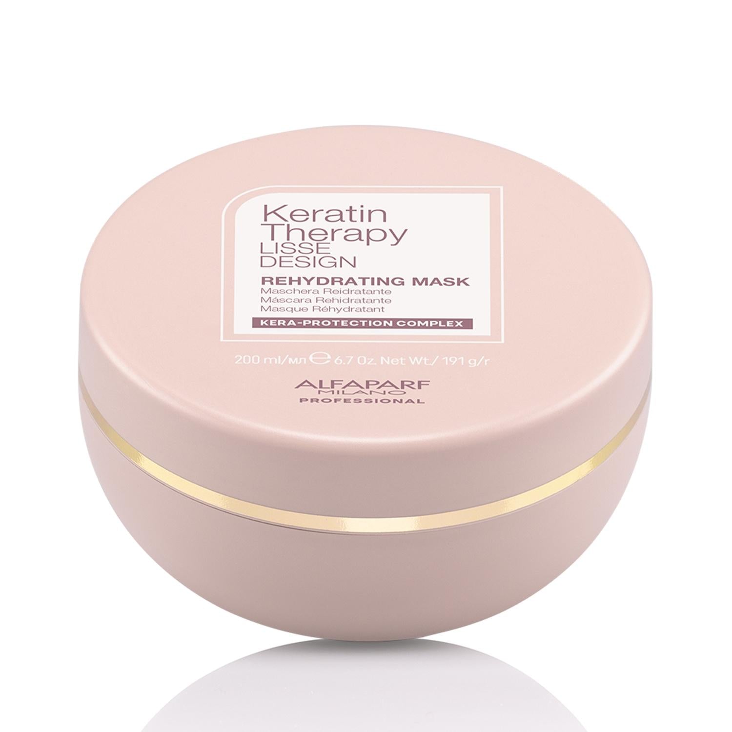 Alfaparf Keratin Therapy Lisse Design Rehydrating Hair Mask - 200ml, Moisturizing & Nourishing Treatment for Dry Damaged Hair