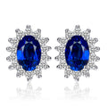 JewelryPalace Princess Diana Kate Middleton Class Gemstone Birthstone Cleated Sapphire Simulated Emerald Stud Earrings for Women 14k Gold Plated 925 Sterling Silver Earrings for Women Earings Set