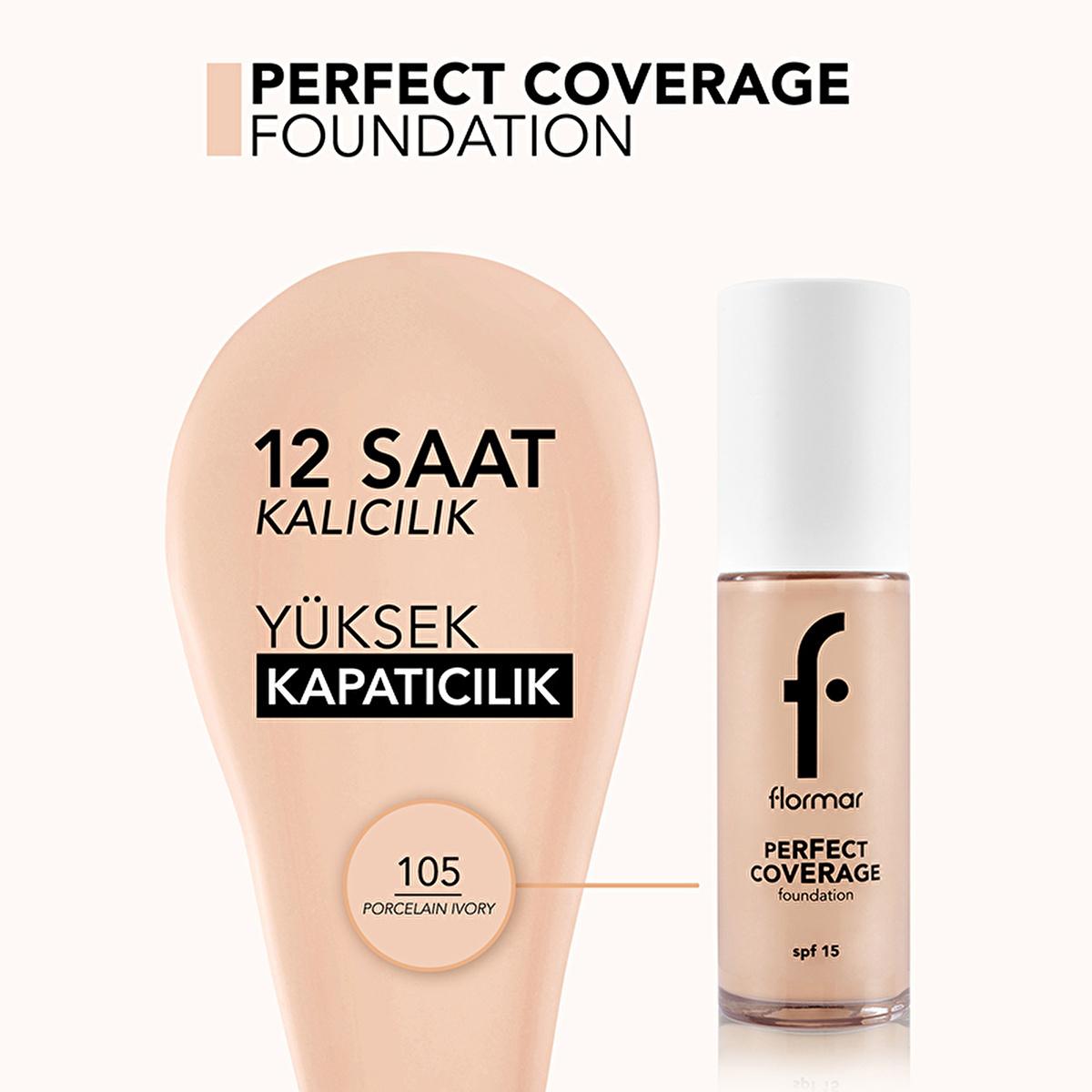 Flormar Perfect Coverage Foundation 105 Porcelain Ivory: Flawless Finish, 12-Hour Wear, and SPF 15 Protection