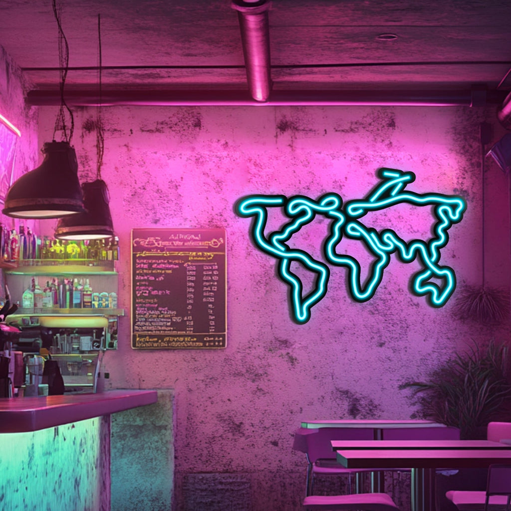 World Map Metal Neon Wall Art- LN0017