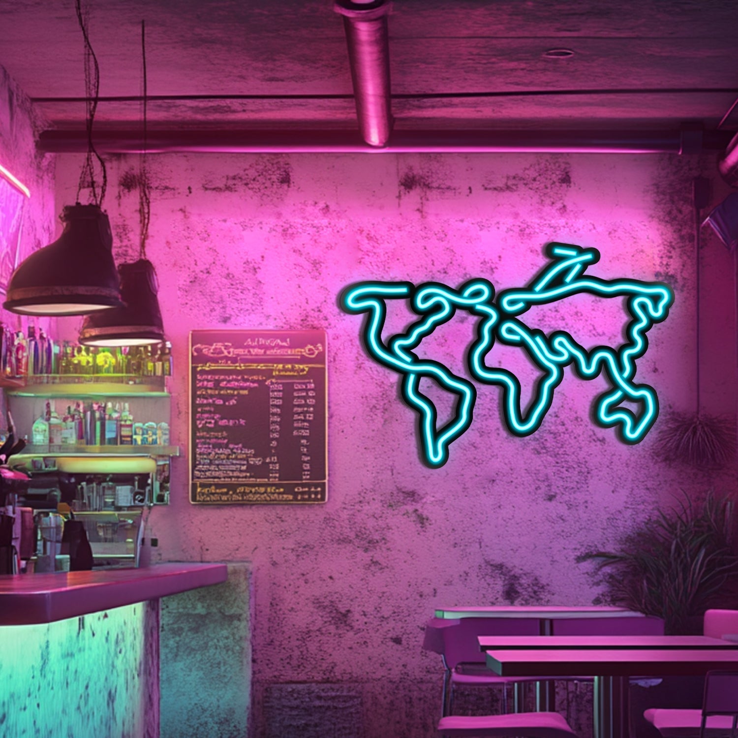 World Map Metal Neon Wall Art- LN0017