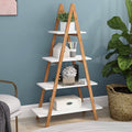 4-Tier Bookshelf Wooden Ladder Shelf Wooden Bookcase A- Shaped