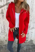 Red Zip-Up Hooded Coat - Minimalist Casual Jacket - Streetwear Essential