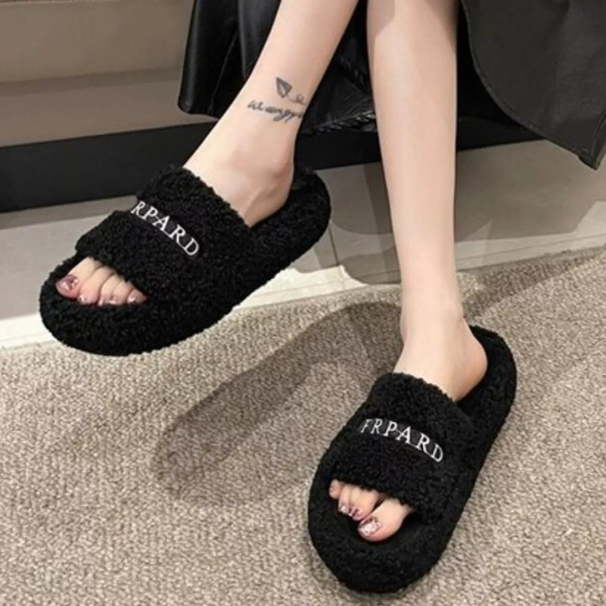 Fuzzy Plush Open Toe Slippers
