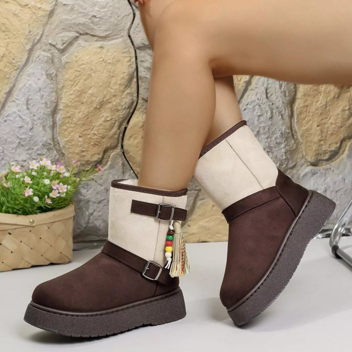 Bohemian Style Ankle Boots with Tassel Decor