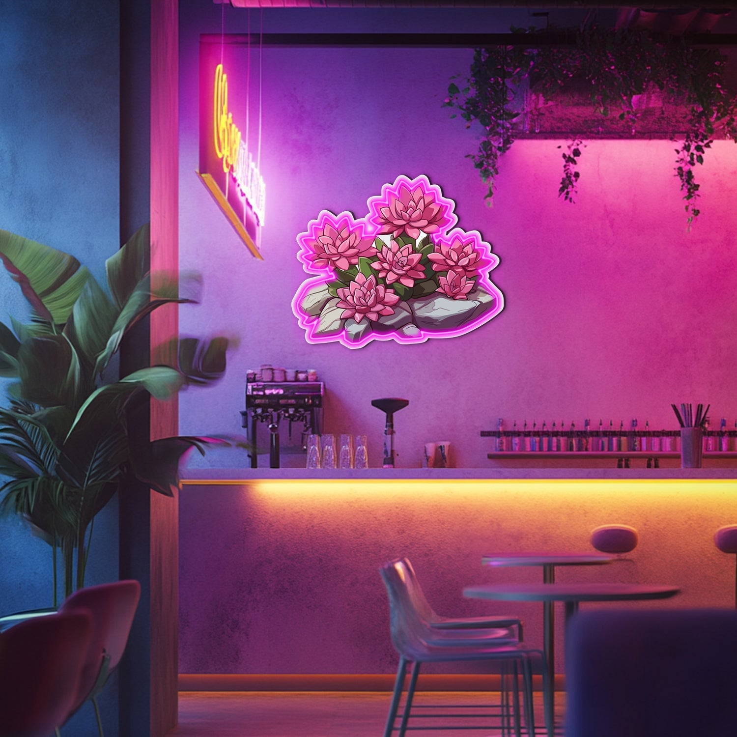 UV Printed Flowers Neon Wall Art- LV0007