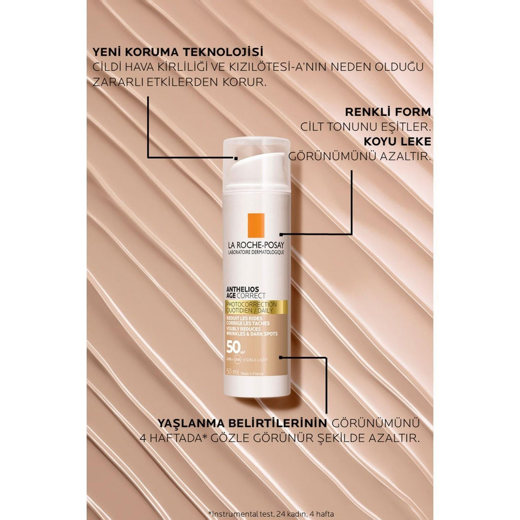 La Roche Posay Anthelios Age Correct Daily Tinted Cream SPF50+ - Tinted Sunscreen Cream for Anti-Aging & Sensitive Skin