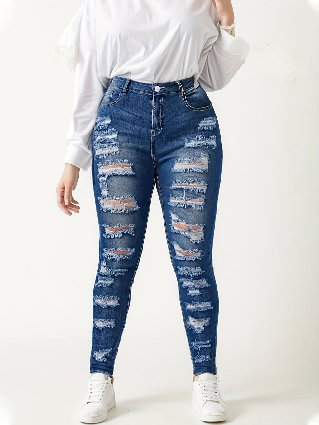 New Women’s Fashionable Casual Jeans, Tight Fitting Ripped Jeans, High Waisted Jeans