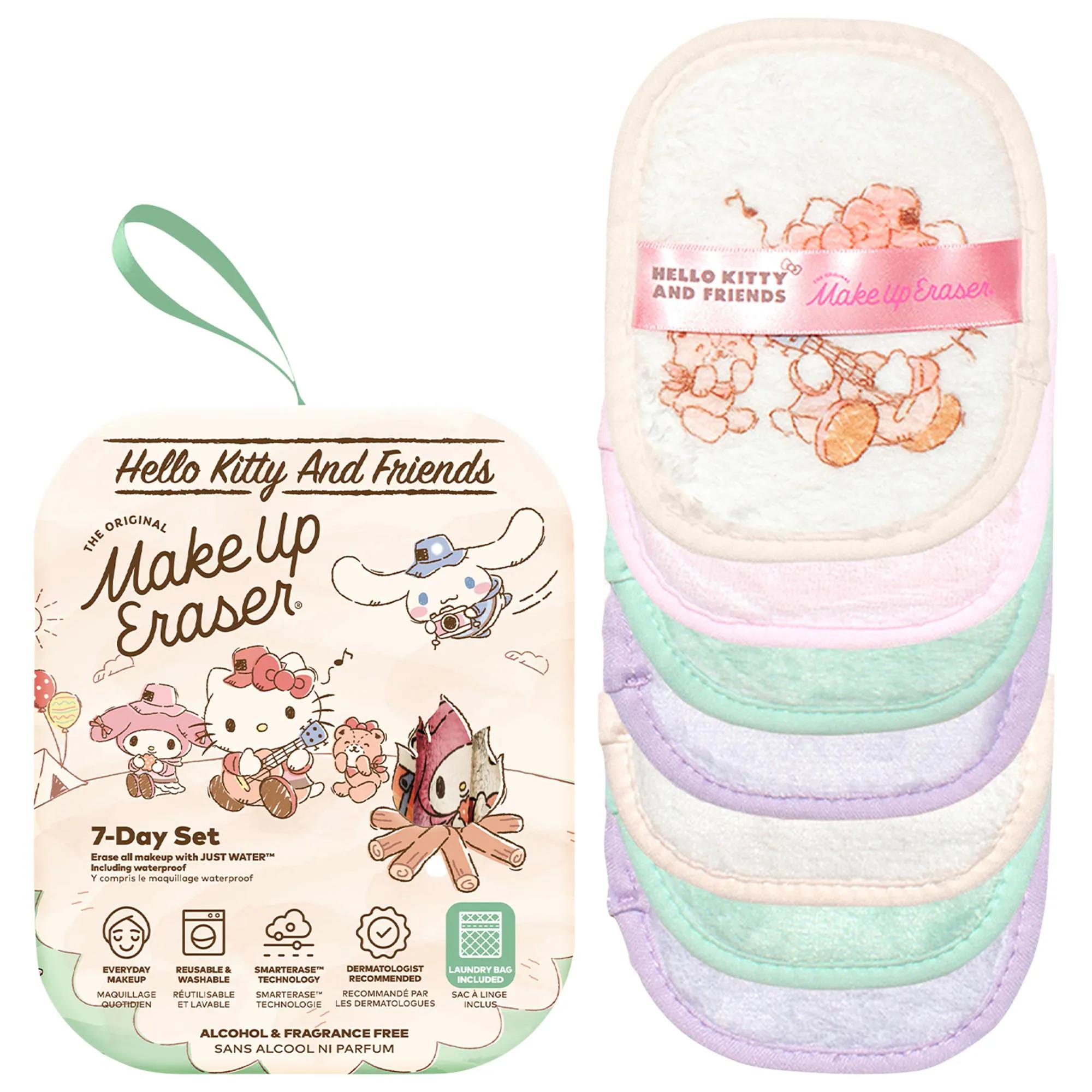 MakeUp Eraser Hello Kitty Glamping 7-Day Set: Water-Activated, Reusable Makeup Remover Cloths for Gentle, Waterproof Makeup Removal