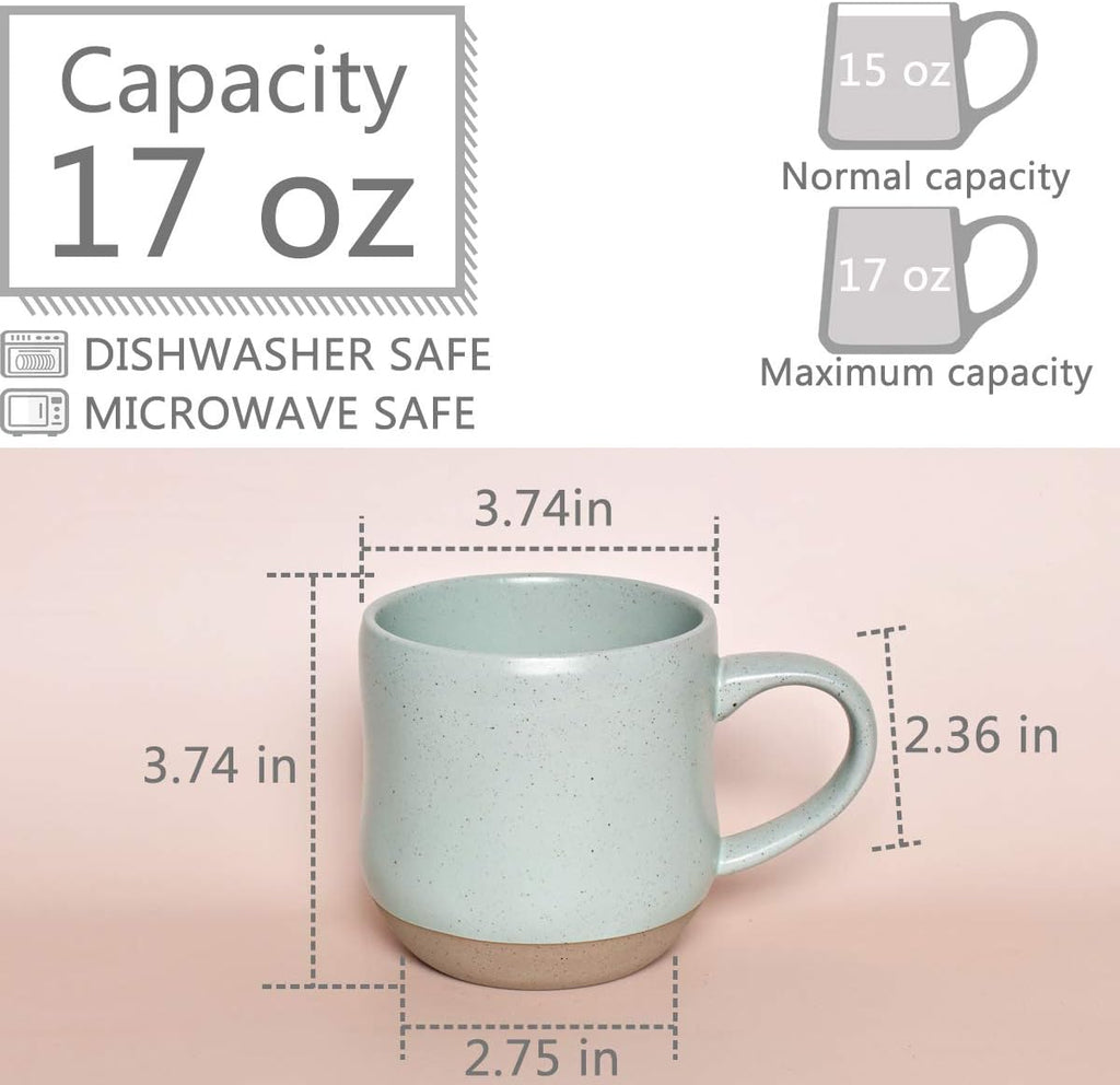 Bosmarlin Large Stoneware Speckled Coffee Mugs Set of 2, Big Tea Cup, 17 Oz, Dishwasher and Microwave Safe
