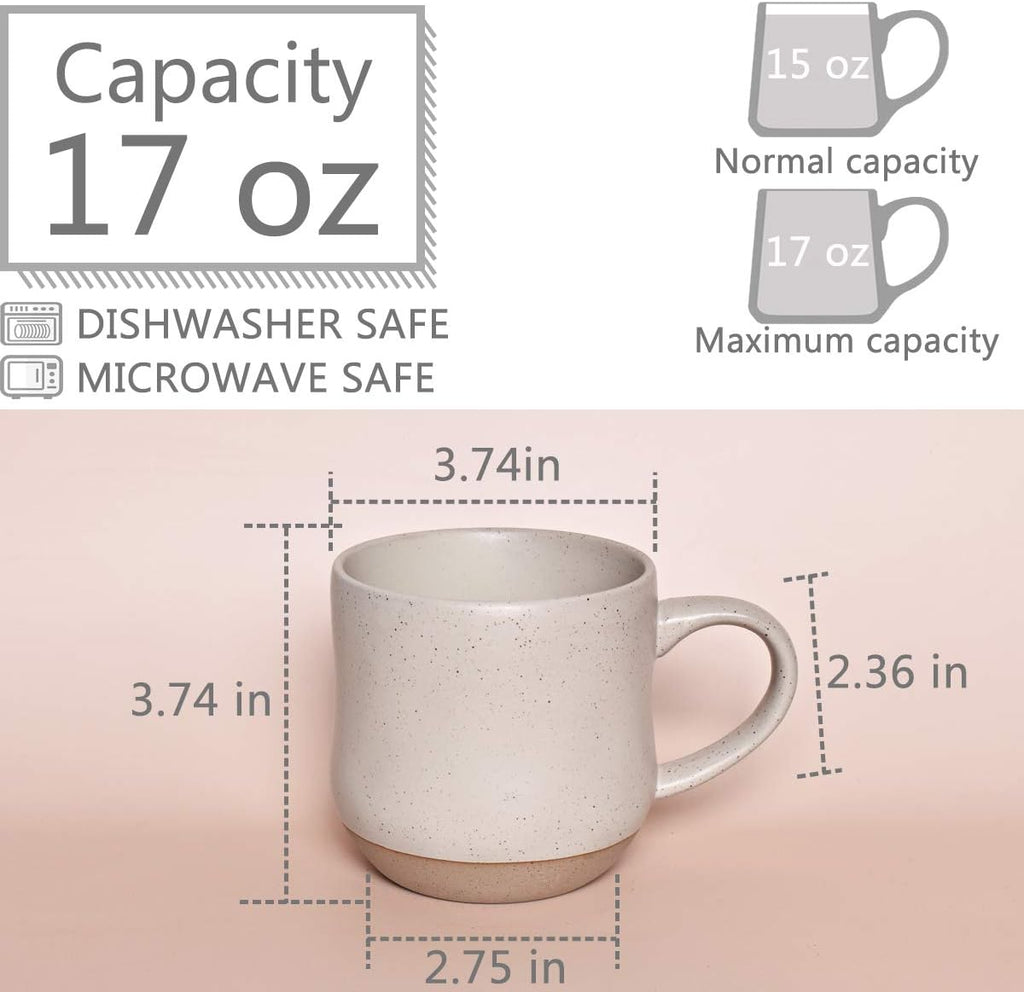 Bosmarlin Large Stoneware Speckled Coffee Mugs Set of 2, Big Tea Cup, 17 Oz, Dishwasher and Microwave Safe
