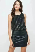 Sleeveless Textured Shift Dress Beaded Stripe  - Femstylo