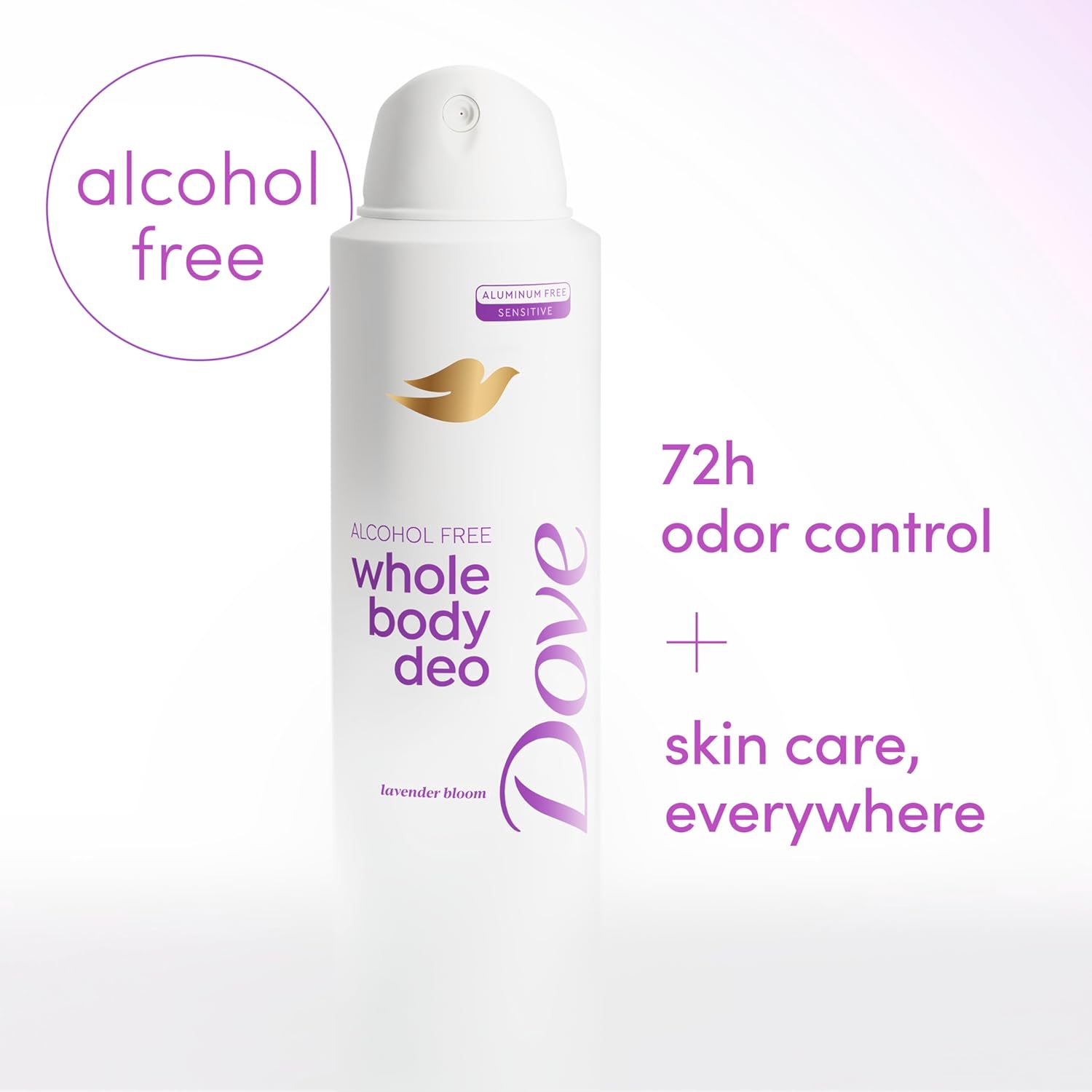 Dove Whole Body Deo Alcohol Free Deodorant Spray for Women 72-hour odor control Lavender Bloom 4 oz