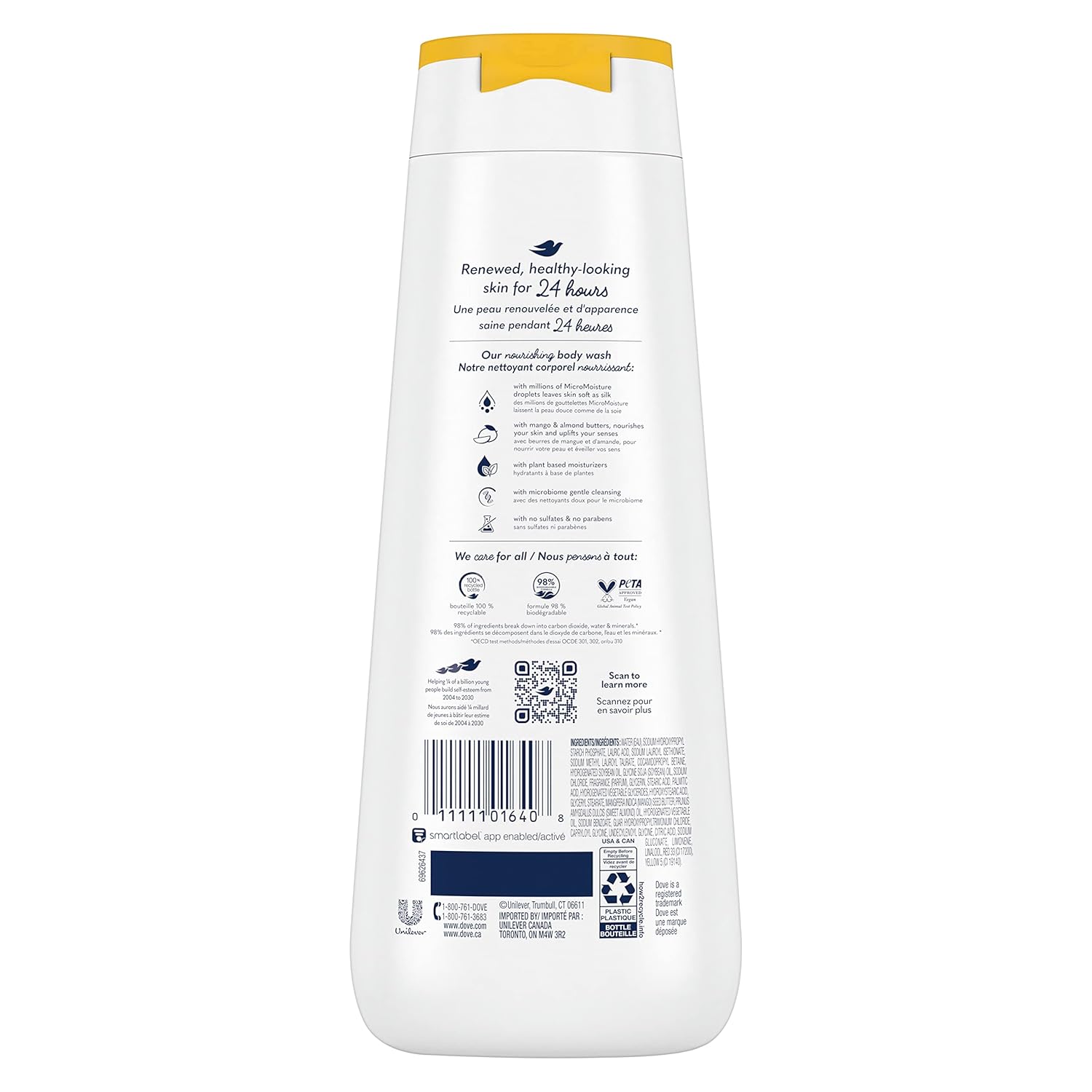 Dove Body Wash Glowing Mango & Almond Butter 4 Count for Renewed, Healthy-Looking Skin Gentle Skin Cleanser with 24hr Renewing MicroMoisture 20 oz
