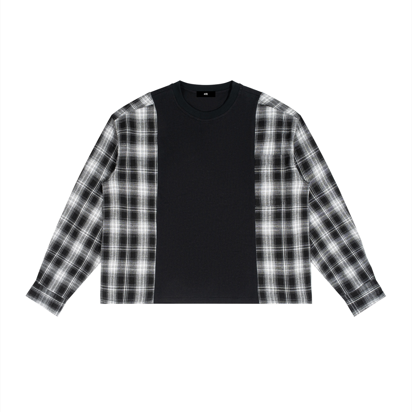 Unisex Plaid Panel Long Sleeve T-Shirt