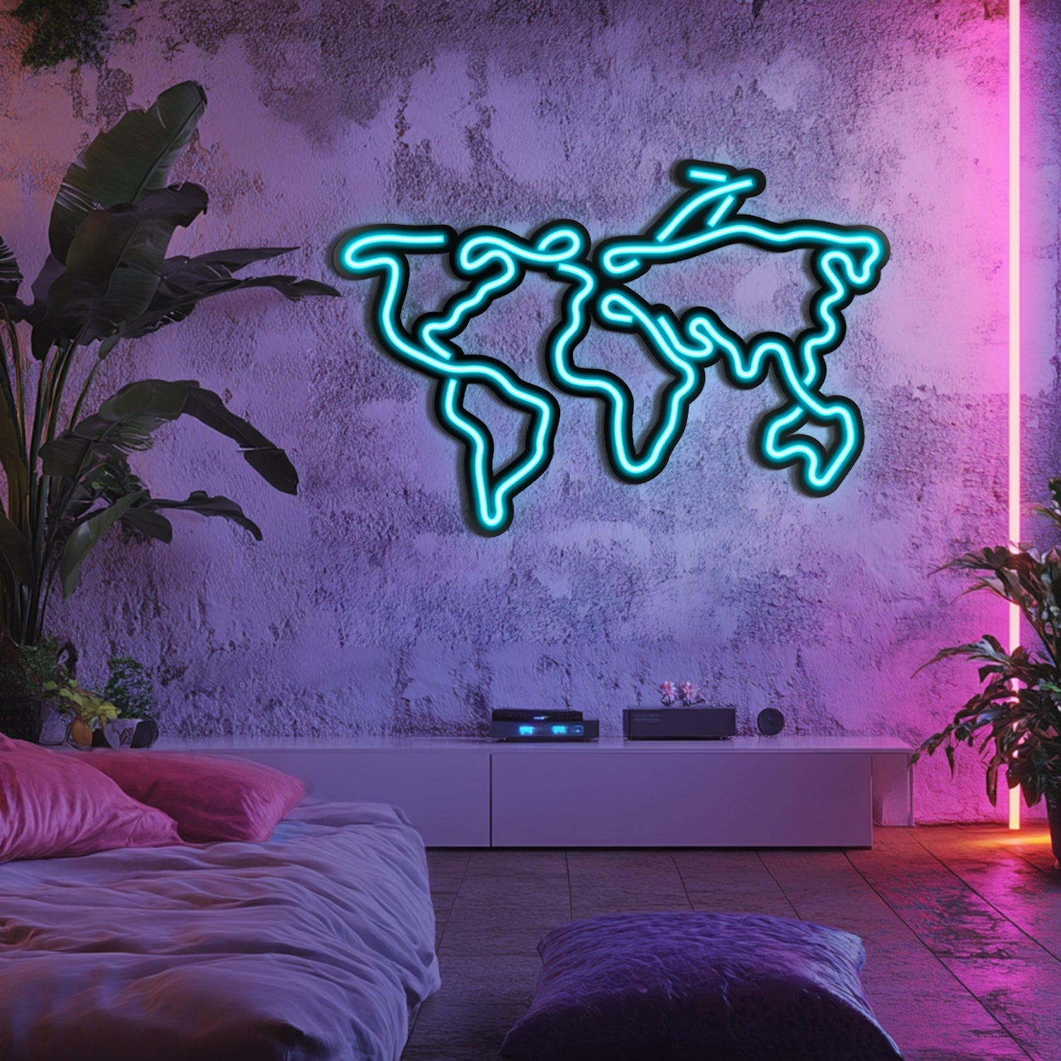 World Map Metal Neon Wall Art- LN0017