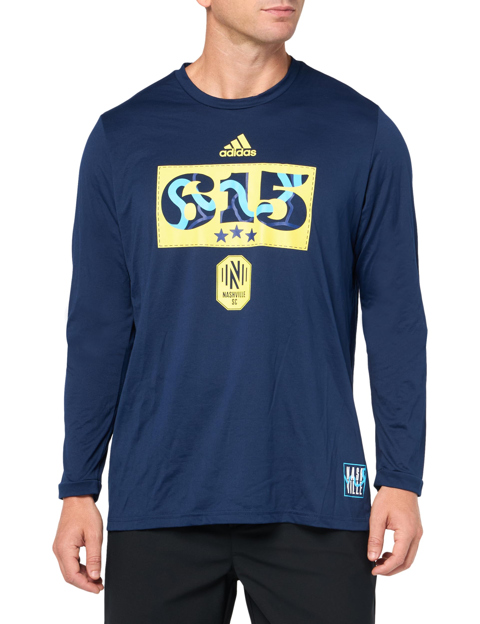 adidas Mens SC Long Sleeve Pre-Game T-Shirt Team Navy Blue/Nashville Soccer Club Small