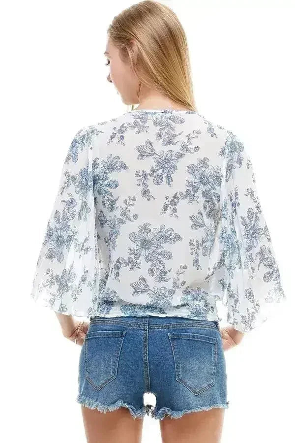 LONG SLEEVE SURPLICE FLORAL TOP | FEMSTYLO