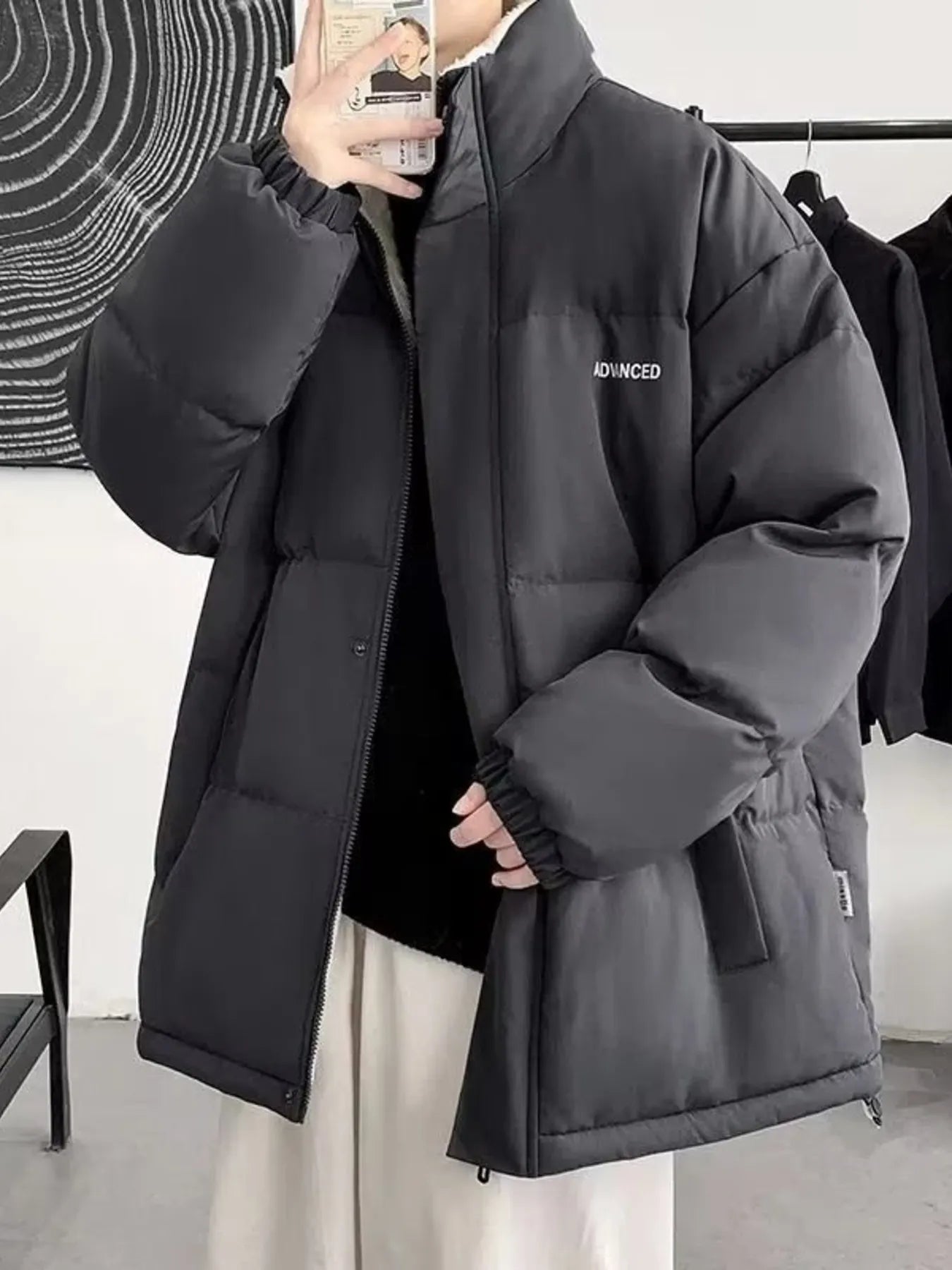Men's Plus Size Quilted Snap Down Puff Jacket