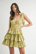 MABLE Floral Mini Dress – Adjustable Shoulder Tie Layered Design
