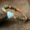 Amazonite Bracelet – Sky Blue Macrame | Adjustable Heart Charm