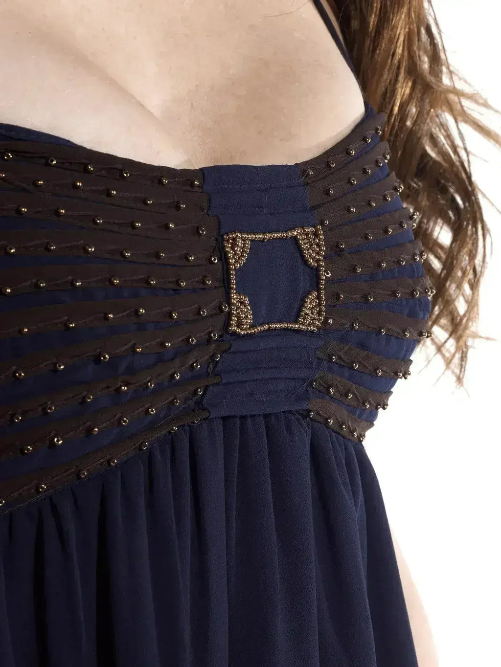 Blue Flowy Dress with Gold Embellishments