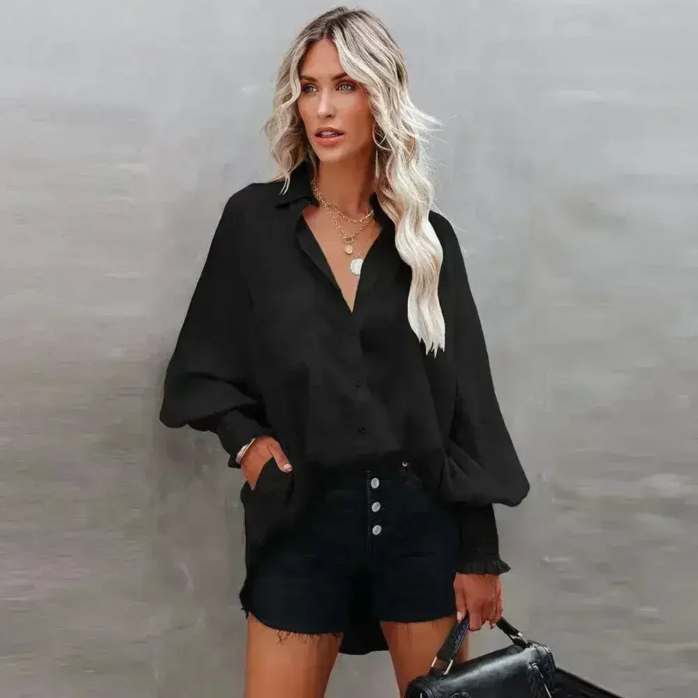 Spring And Autumn New Lapel Shirts Thin Mid Length Striped Casual Long