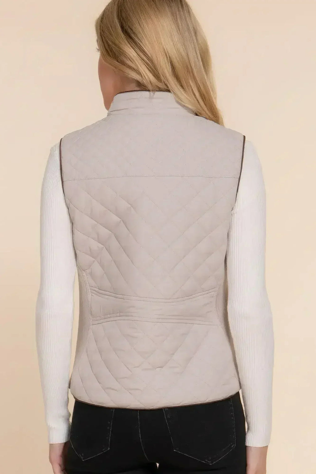 Quilted Suede Piping Vest - Pale Taupe | Femstylo
