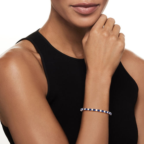 6.00 CTW Created White & Blue Sapphire Tennis Bracelet in 14K Gold Overlay – 7.25”