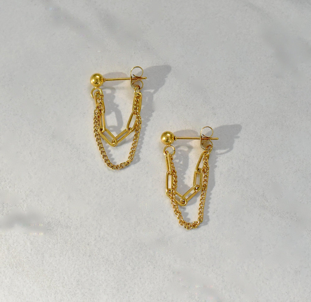 REYNA GOLD DUO LOOP CHAIN EARRINGS