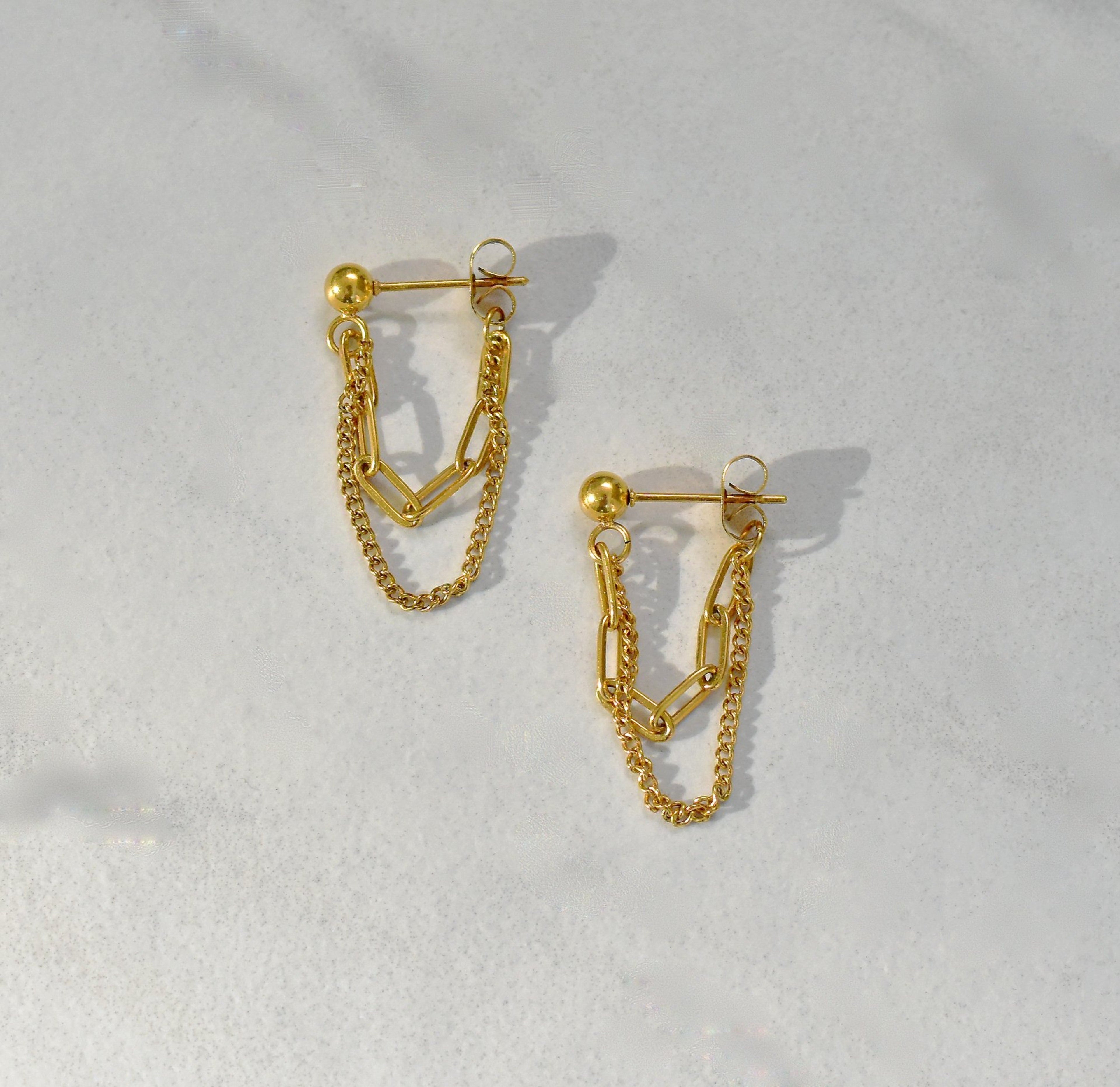 REYNA GOLD DUO LOOP CHAIN EARRINGS